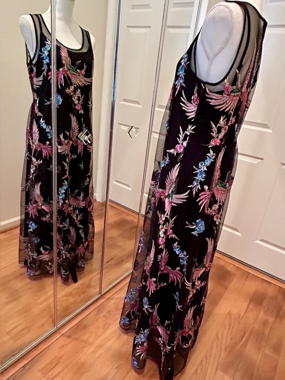 Johnny Was -Meol Mazzy A line Mesh Bird of Paradise Embroidered Dress (Slip) - Picture 6 of 13